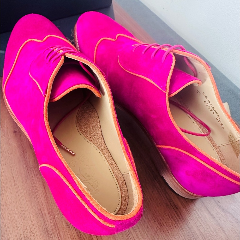 The Office of Angela Scott Mr. Evans Fuchsia Suede Oxfords - Picture 2 of 6